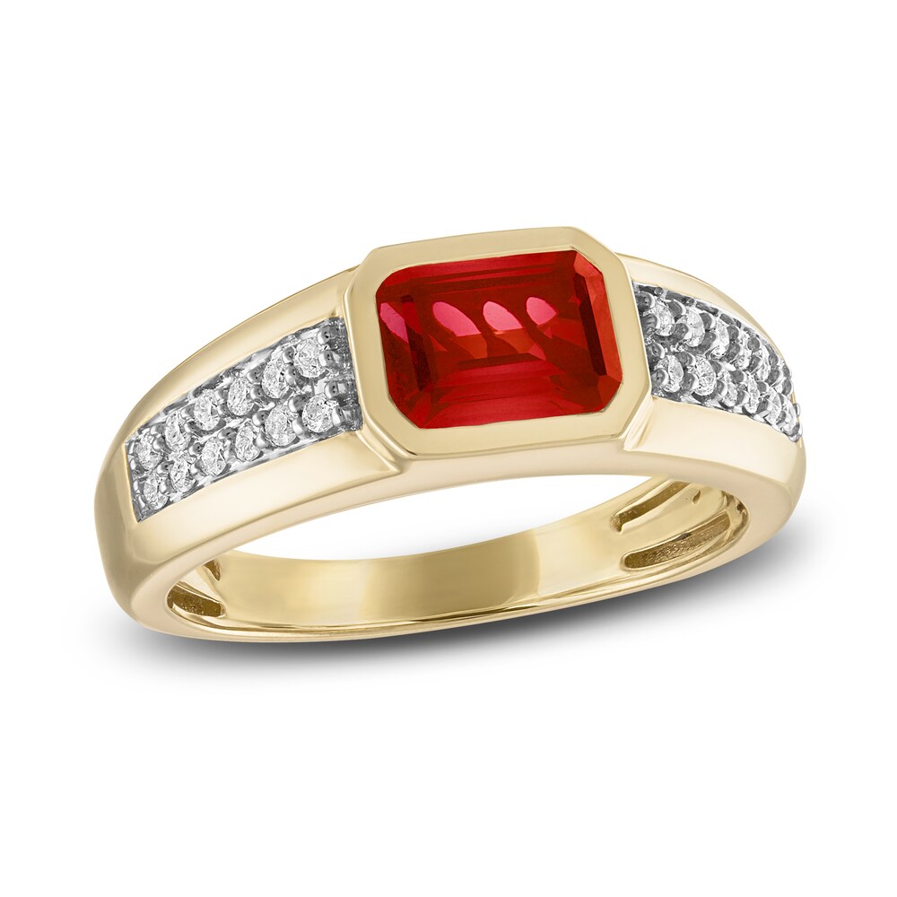 1933 by Esquire Men\'s Lab-Created Ruby Ring 1/5 ct tw Diamonds 10K Yellow Gold 01q6wWxz [01q6wWxz]