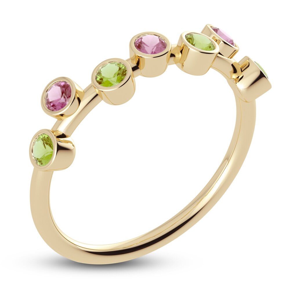 Juliette Maison Natural Pink Tourmaline & Natural Peridot Ring 10K Yellow Gold 03S9eUf4