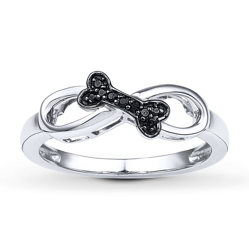 Bone Infinity Ring 1/20 ct tw Black Diamonds Sterling Silver 0Ig96wgK