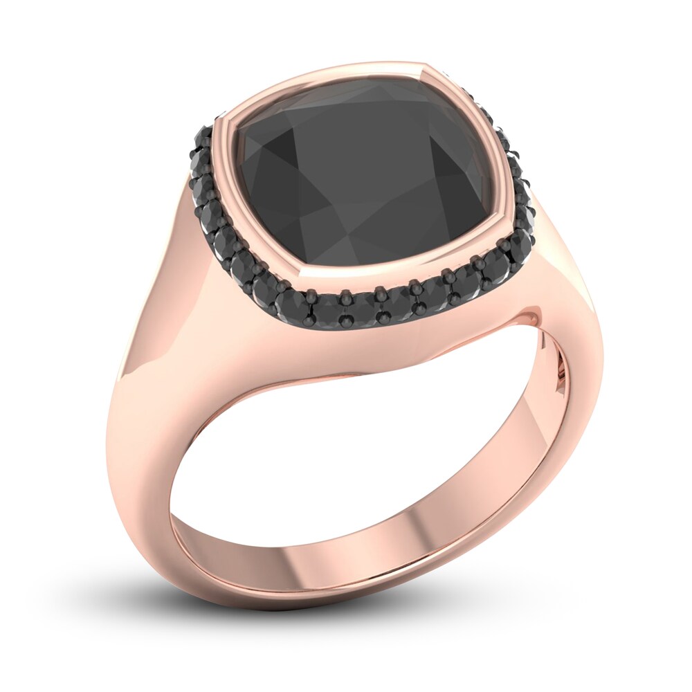 Black Diamond & Natural Black Onyx Ring 1/4 ct tw Round 10K Rose Gold 0Jpq4fbE