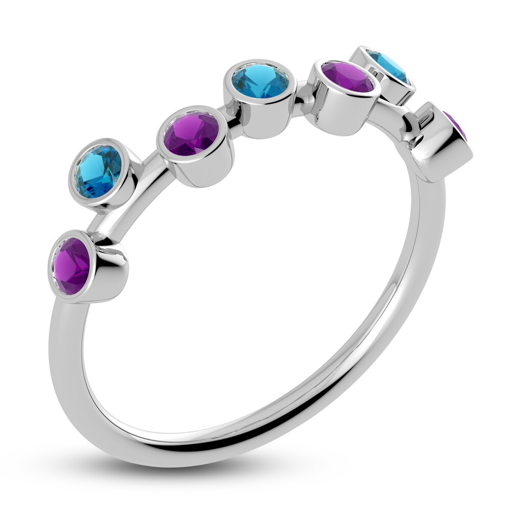 Juliette Maison Natural Amethyst & Natural Blue Zircon Ring 10K White Gold 0LEyq3r0