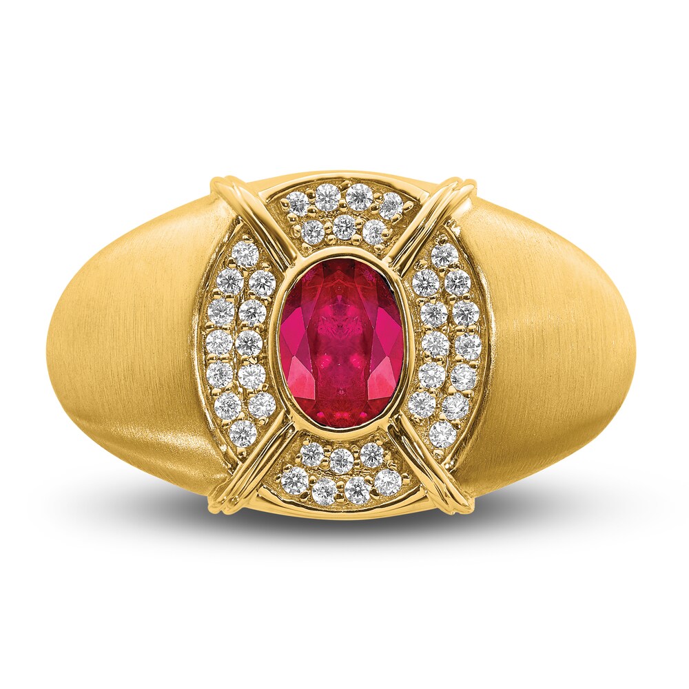 Men\'s Natural Ruby Ring 1/5 ct tw Round 14K Yellow Gold 0flZgSd9