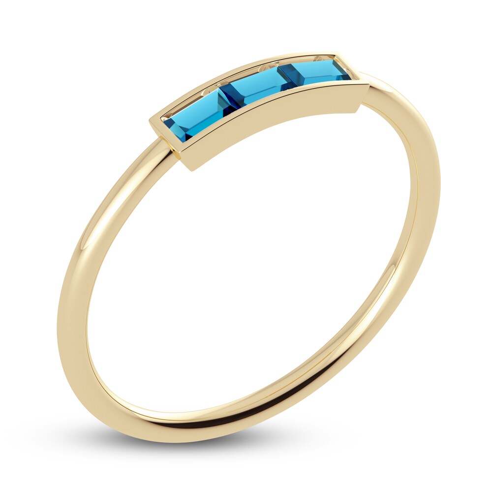 Juliette Maison Natural Blue Zircon Baguette Bar Ring 10K Yellow Gold 0gQ3tEu3