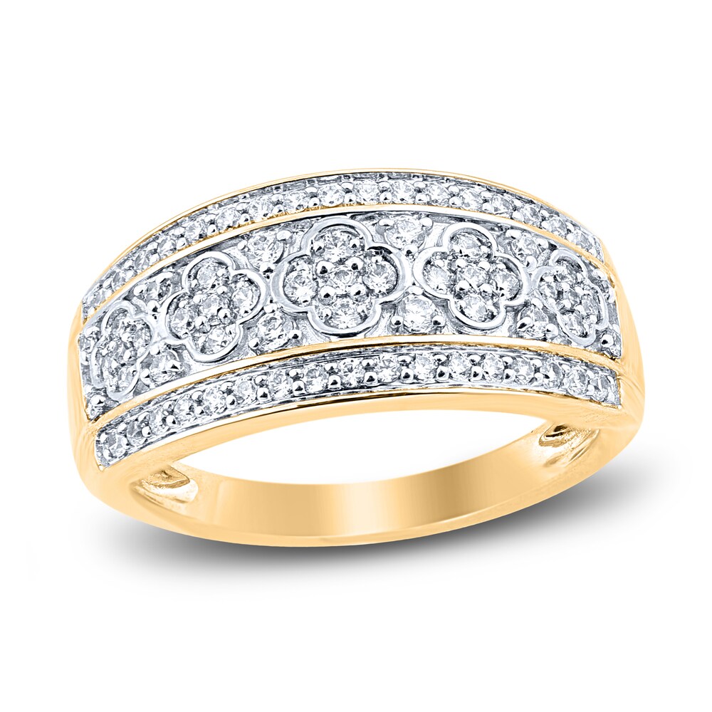 Diamond Floral Wedding Band 1/2 ct tw Round 14K Yellow Gold 0zS6WIyu