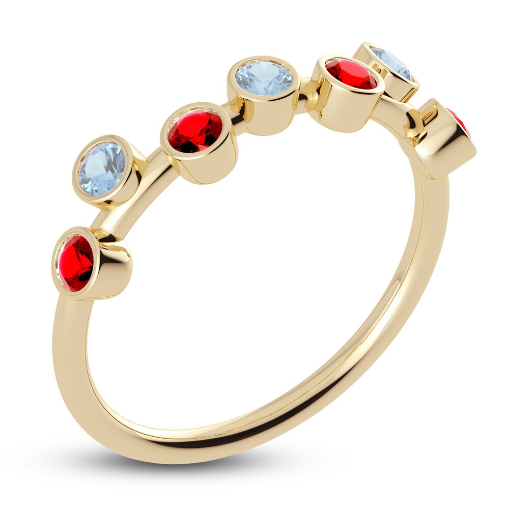 Juliette Maison Natural Ruby & Natural Aquamarine Ring 10K Yellow Gold 13et9ttP