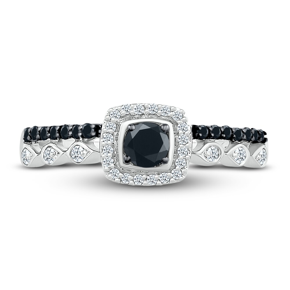 Black Diamond Ring 3/8 ct tw Round 10K White Gold 1EBdwGCz