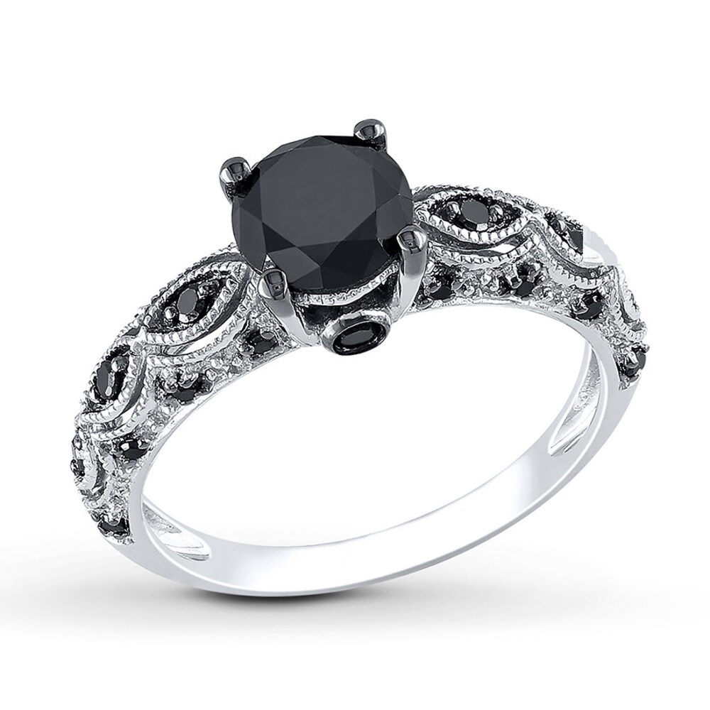 Black Diamond Ring 1-1/4 Carats tw 10K White Gold 1VS2cu78