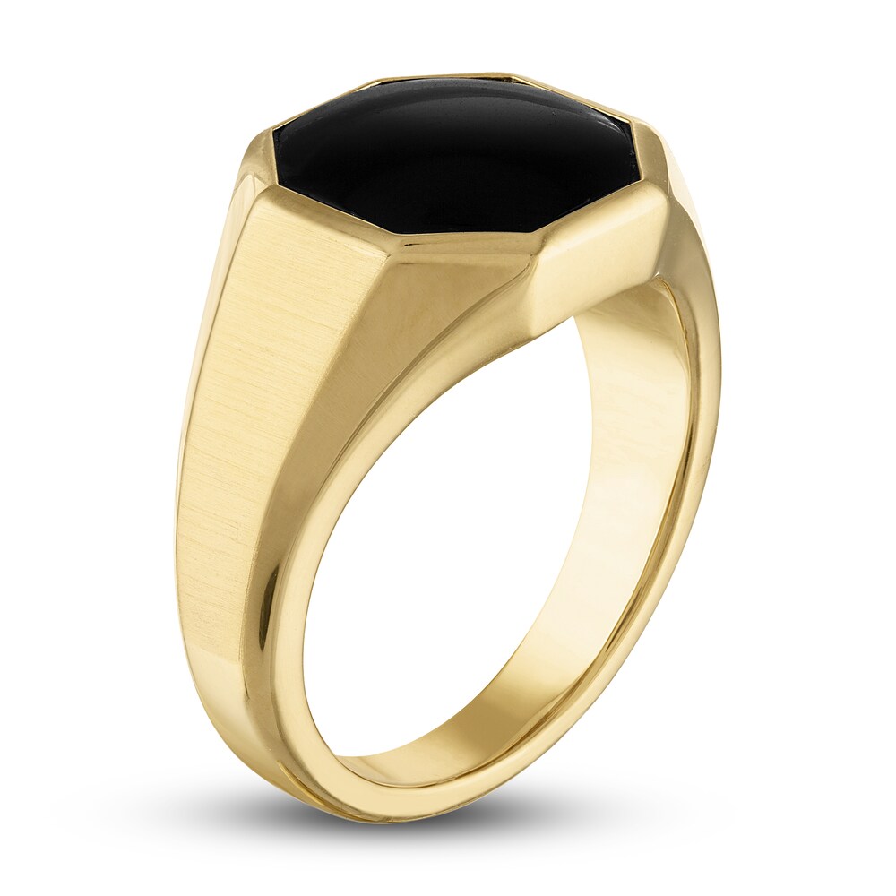 1933 by Esquire Men\'s Black Onyx Ring Sterling Silver/14K Yellow Gold 1XUyakWE