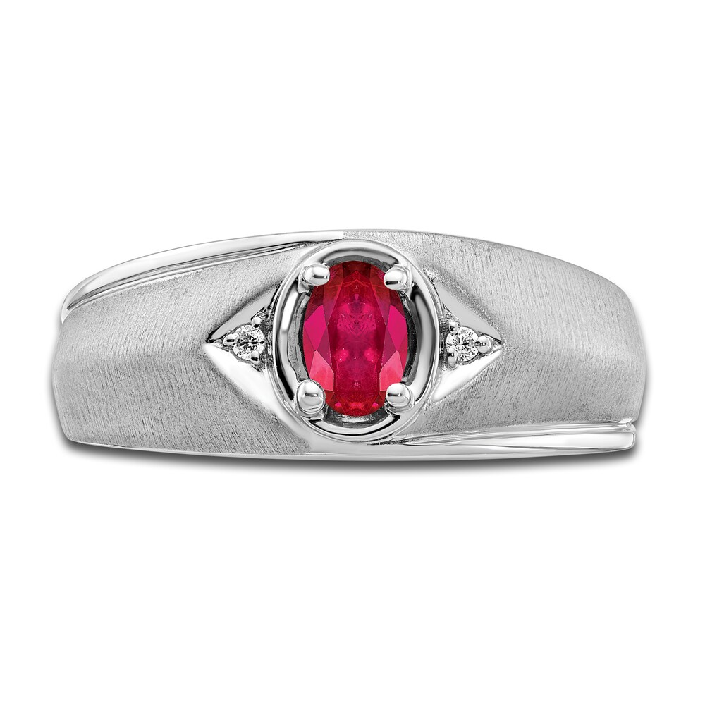 Men\'s Natural Ruby Ring Diamond Accents 14K White Gold 1hQcqUrD