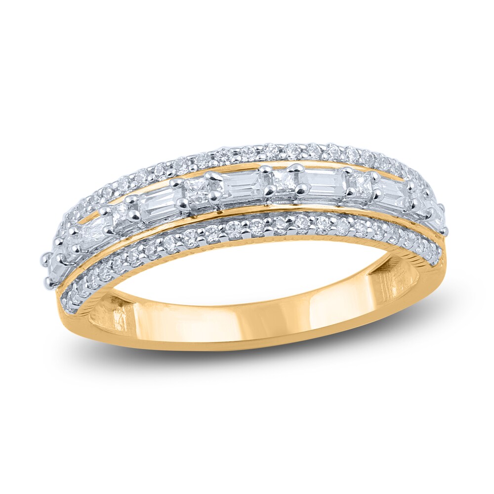 Diamond Multi-Row Anniversary Band 1/2 ct tw Round/Baguette 14K Yellow Gold 1inDyqNw