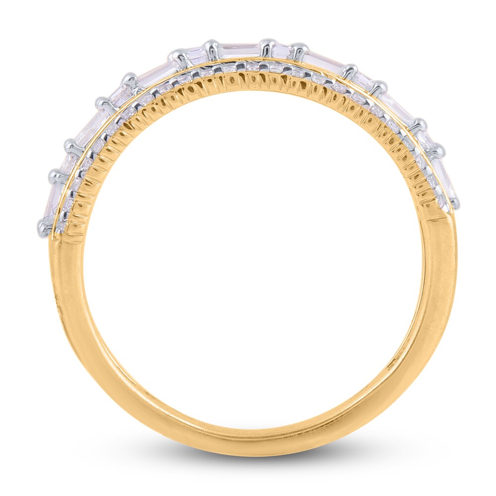 Diamond Multi-Row Anniversary Band 1/2 ct tw Round/Baguette 14K Yellow Gold 1inDyqNw