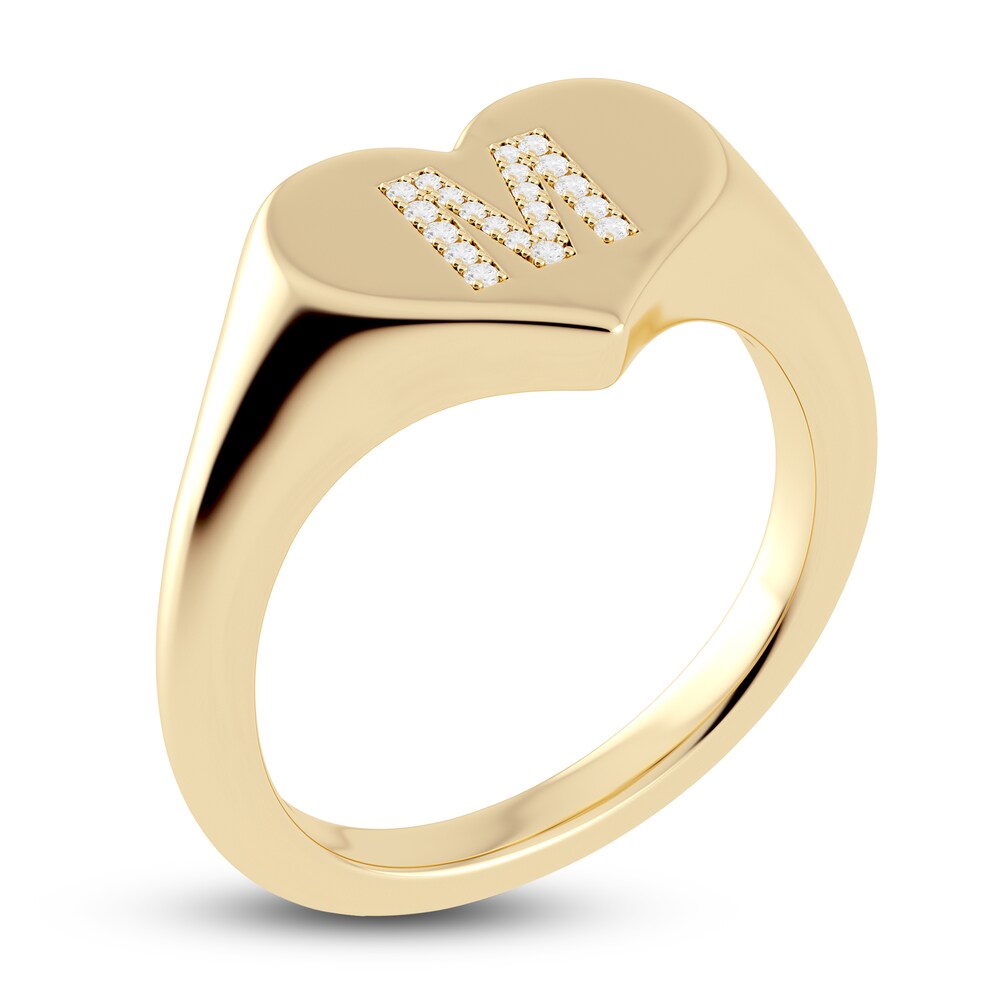 Juliette Maison Diamond Initial Heart Signet Ring 1/15 ct tw Round 10K Yellow Gold 1myhZcEy