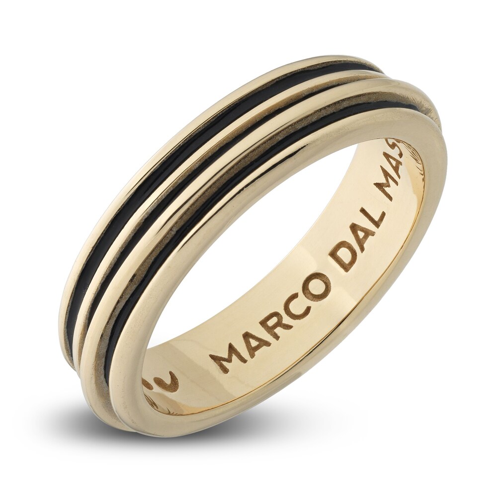 Marco Dal Maso Men\'s Acies Thin Ring Black Enamel Sterling Silver/18K Yellow Gold-Plated 25b2tQ7R