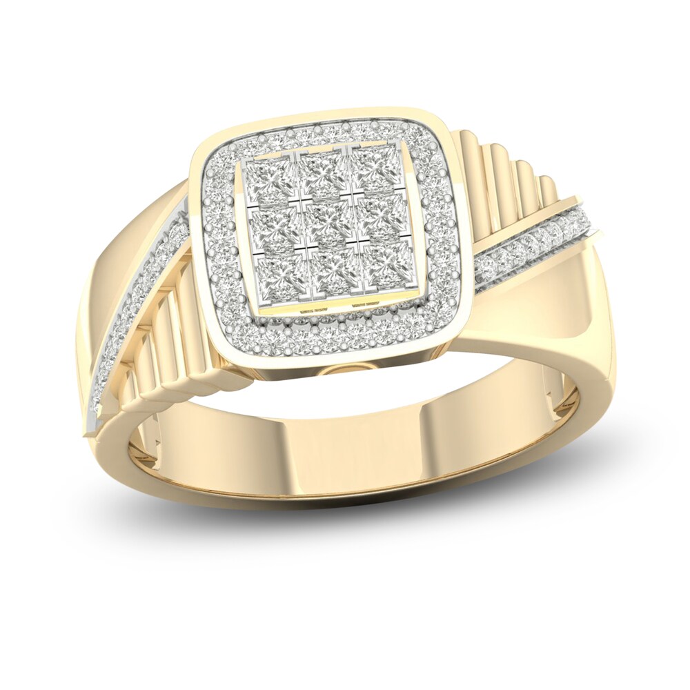 Men's Diamond Ring 3/4 ct tw Princess/Round 10K Yellow Gold 2MOV23H4