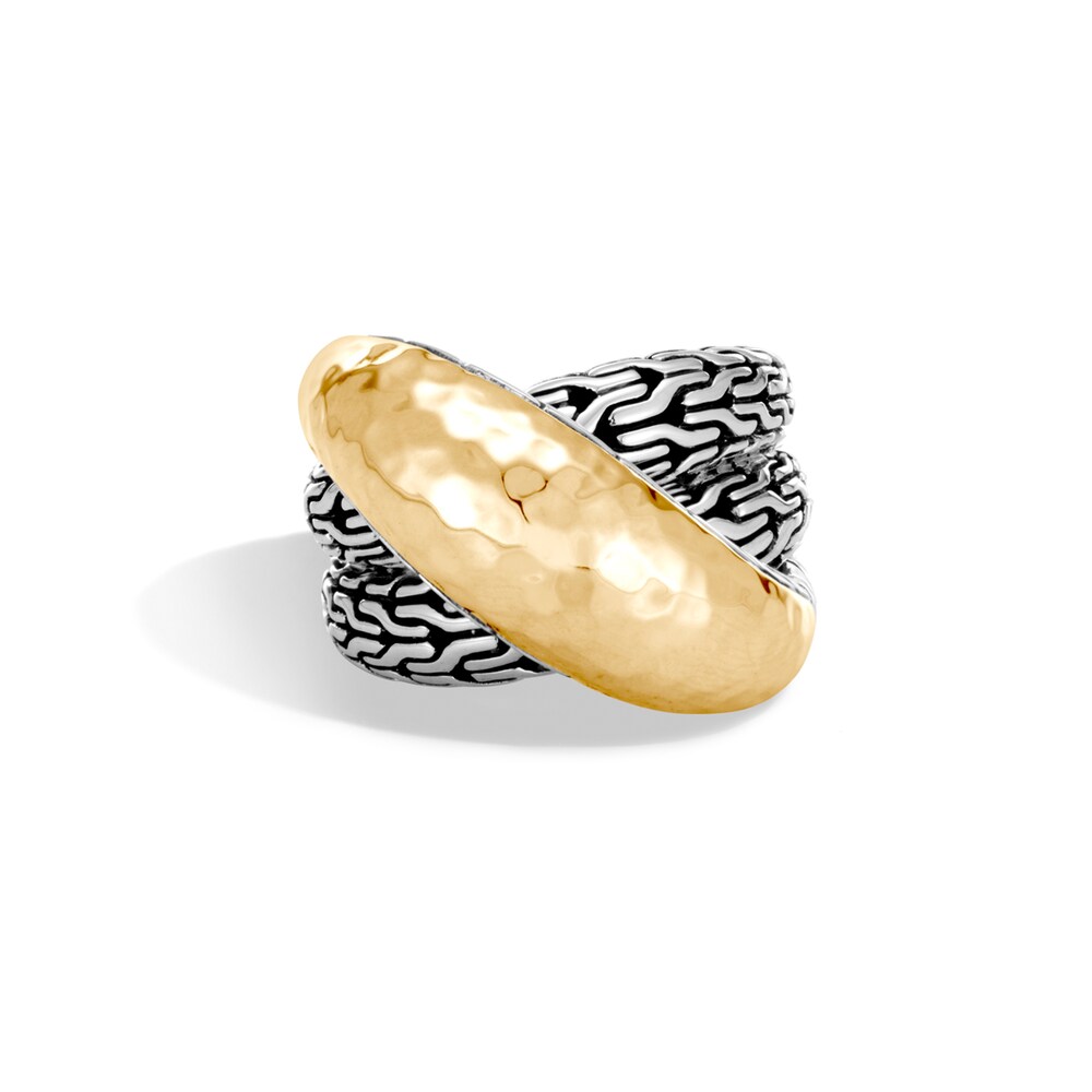 John Hardy Classic Chain Hammered Overlap Ring Sterling Silver/18K Yellow Gold 2Yagv1e7