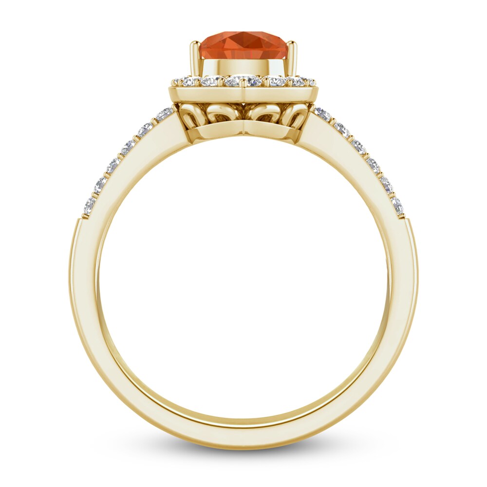 Natural Fire Opal Ring 1/4 ct tw Diamonds 10K Yellow Gold 2ZK0Zz2b