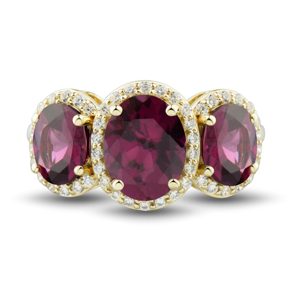 Natural Rhodolite Garnet Three-Stone Ring 1/4 ct tw Round 10K Yellow Gold 2agQmp4E