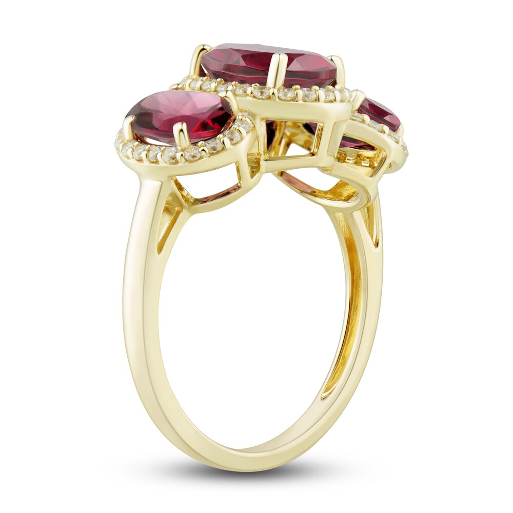 Natural Rhodolite Garnet Three-Stone Ring 1/4 ct tw Round 10K Yellow Gold 2agQmp4E