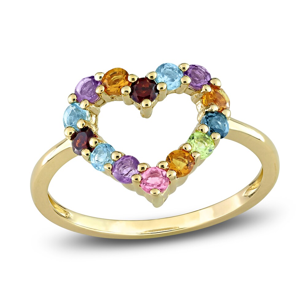 Natural Multi-Gemstone Heart Ring 10K Yellow Gold 2cIQ38Zm [2cIQ38Zm]