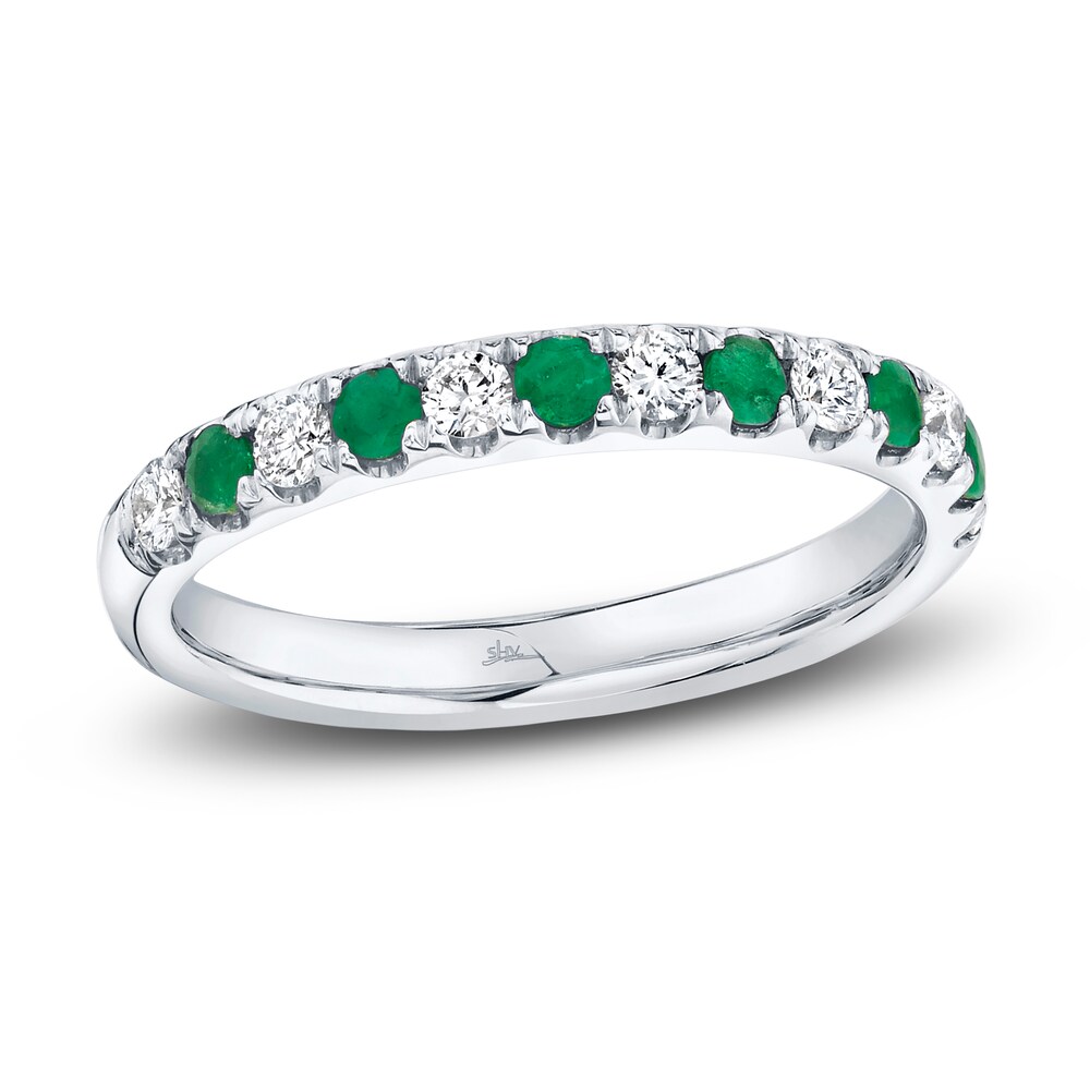 Shy Creation Natural Emerald Ring 1/4 ct tw Diamonds 14K White Gold SC22005158 38UqWquF
