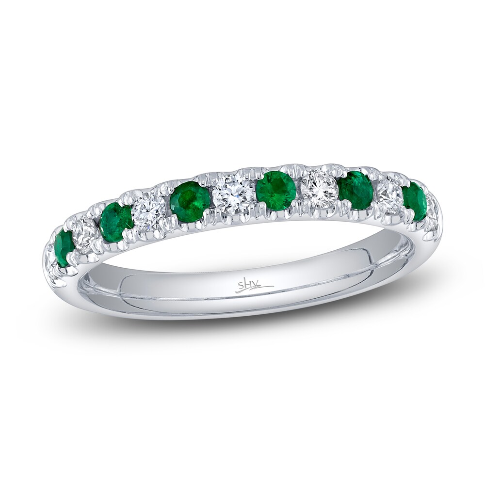 Shy Creation Natural Emerald Ring 1/4 ct tw Diamonds 14K White Gold SC22005158 38UqWquF