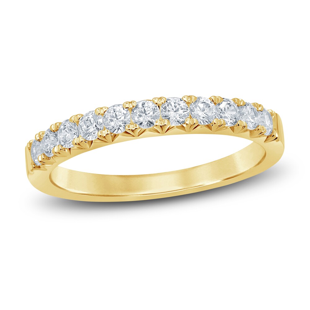 French Pave Diamond Anniversary Band 1/2 ct tw Round 14K Yellow Gold 3Be3rUKX