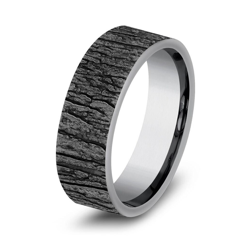 Men\'s Tree Bark Wedding Band Gray Tantalum 7.0mm 3DWuefsN