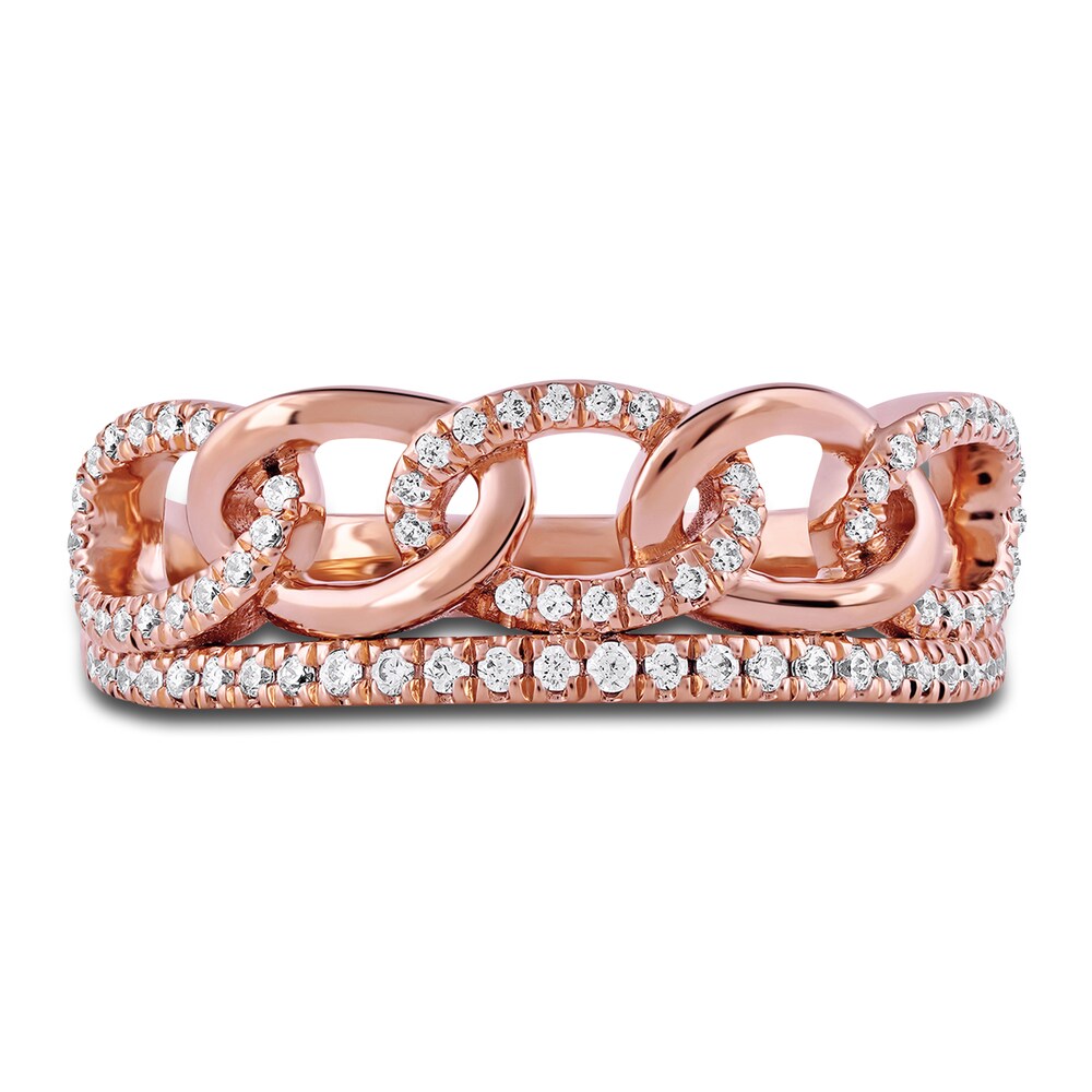 Diamond Cuban Link Ring 1/4 ct tw Round 14K Rose Gold 3JXuqWbS