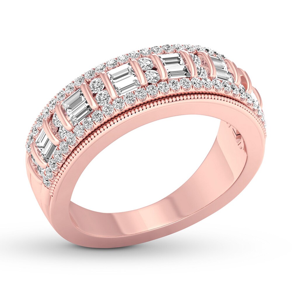 Diamond Anniversary Ring 5/8 ct tw Round/Baguette 14K Rose Gold 3ZpprarJ