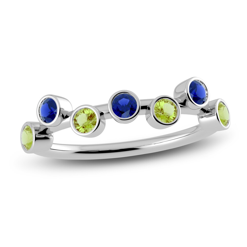 Juliette Maison Natural Peridot & Natural Blue Sapphire Ring 10K White Gold 4B2EyoN8 [4B2EyoN8]