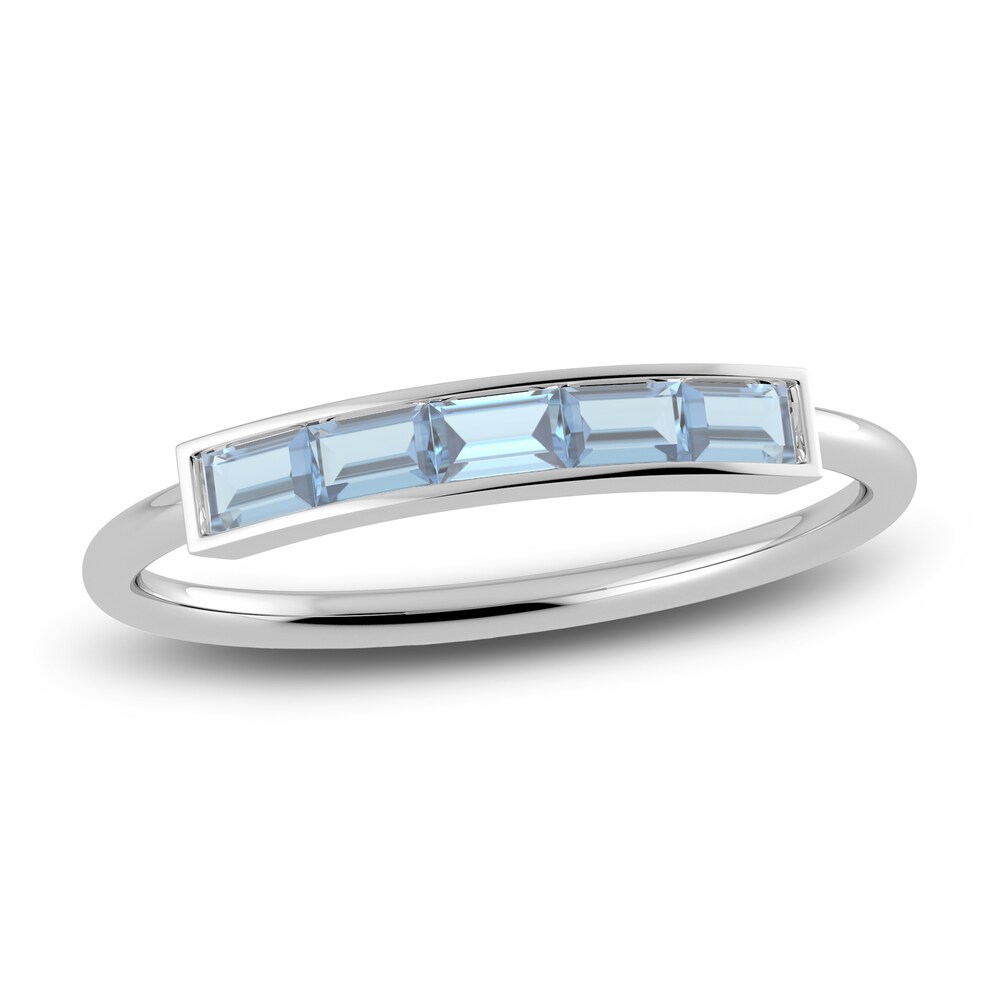 Juliette Maison Natural Aquamarine Baguette Bar Ring 10K White Gold 4FqeEoRn