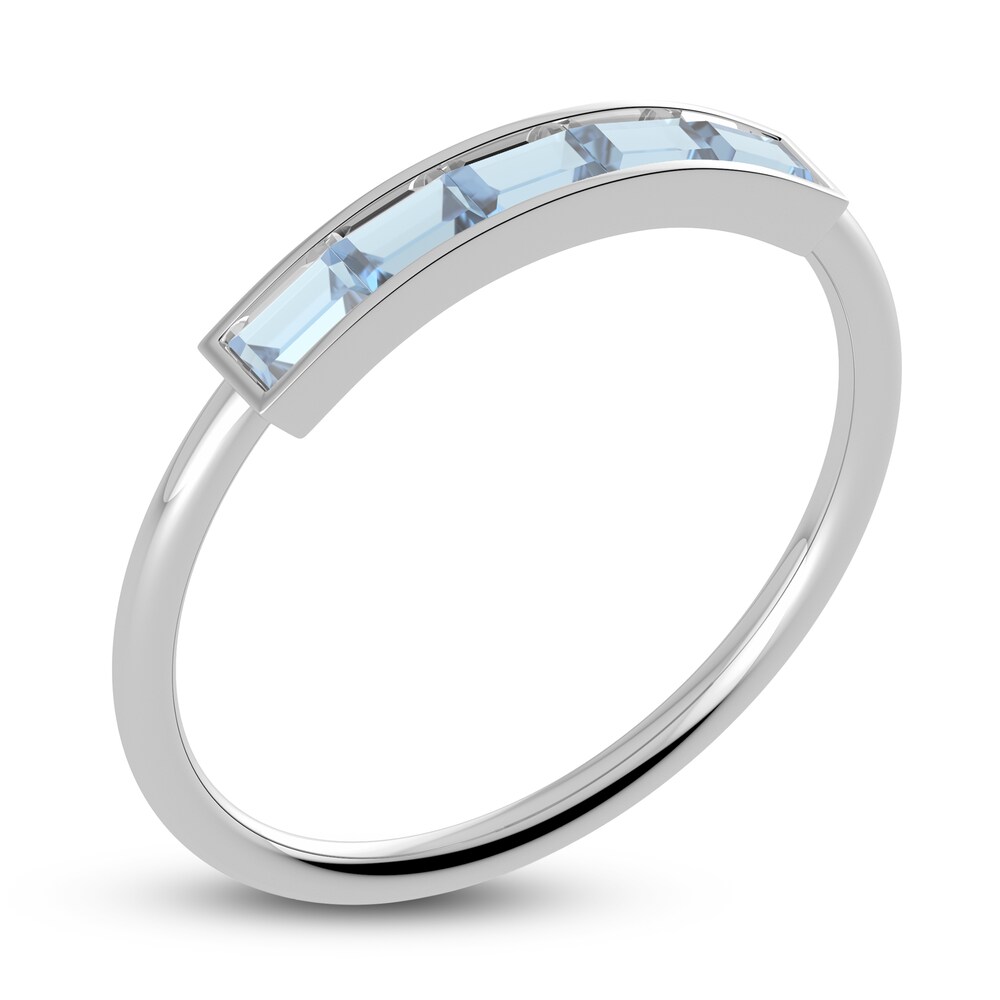 Juliette Maison Natural Aquamarine Baguette Bar Ring 10K White Gold 4FqeEoRn