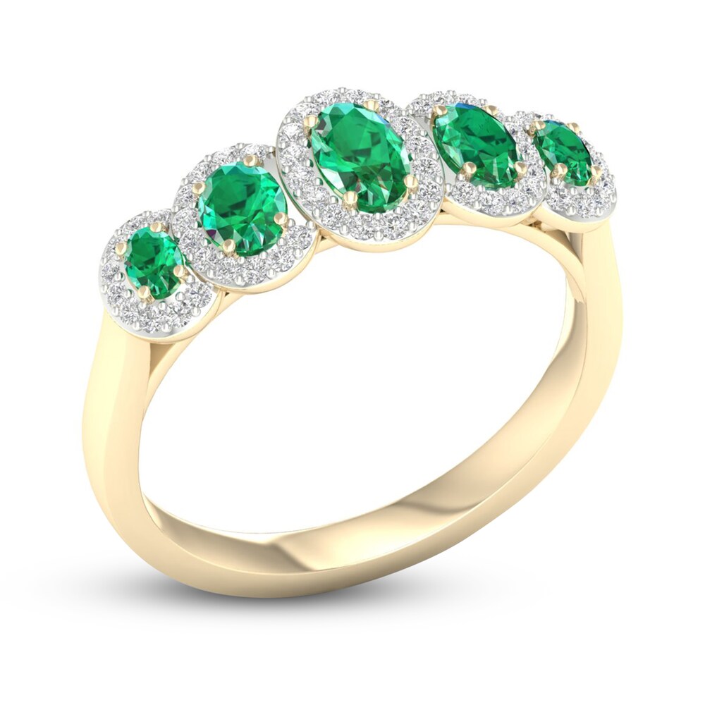 Natural Emerald & Diamond 5-Stone Ring 1/6 ct tw Round 10K Yellow Gold 4NTiZkTk