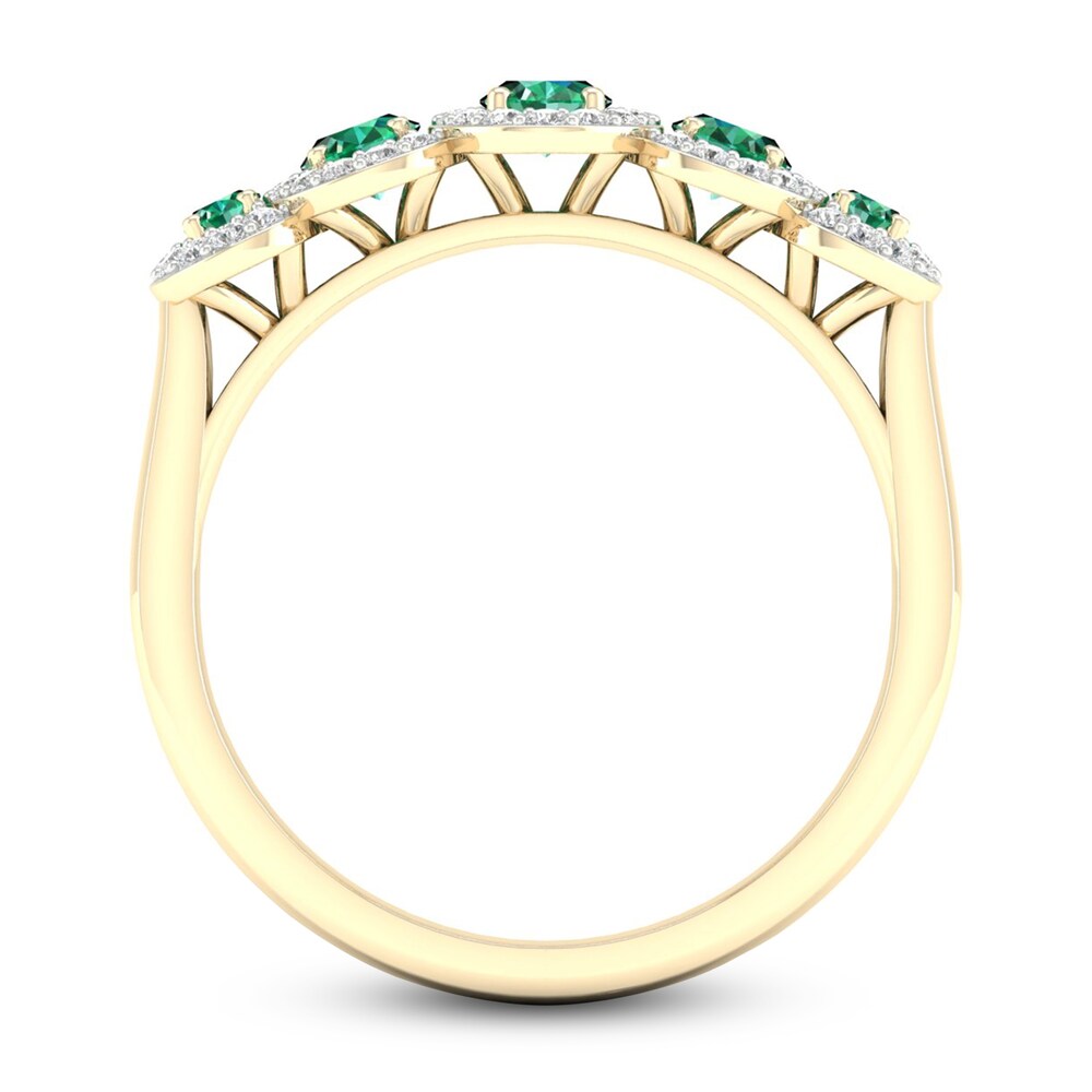 Natural Emerald & Diamond 5-Stone Ring 1/6 ct tw Round 10K Yellow Gold 4NTiZkTk