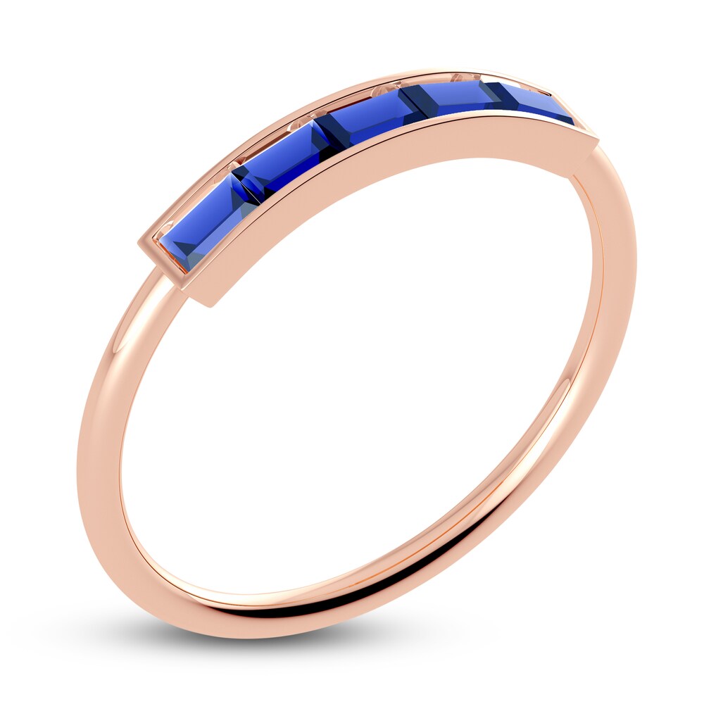 Juliette Maison Natural Blue Sapphire Baguette Bar Ring 10K Rose Gold 4Q4lLowo