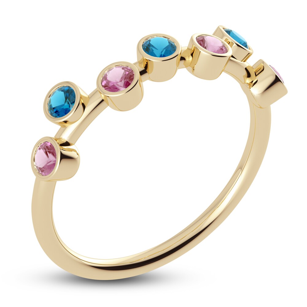 Juliette Maison Natural Pink Tourmaline & Natural Blue Zircon Ring 10K Yellow Gold 4jWIopxg