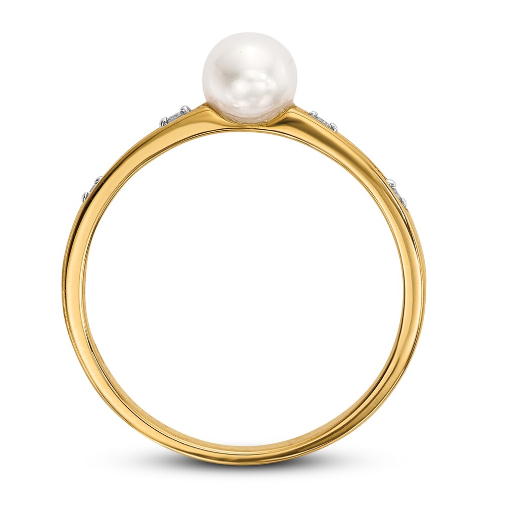 Cultured Freshwater Pearl Ring 1/15 ct tw Diamonds 14K Yellow Gold 4x1bHheN