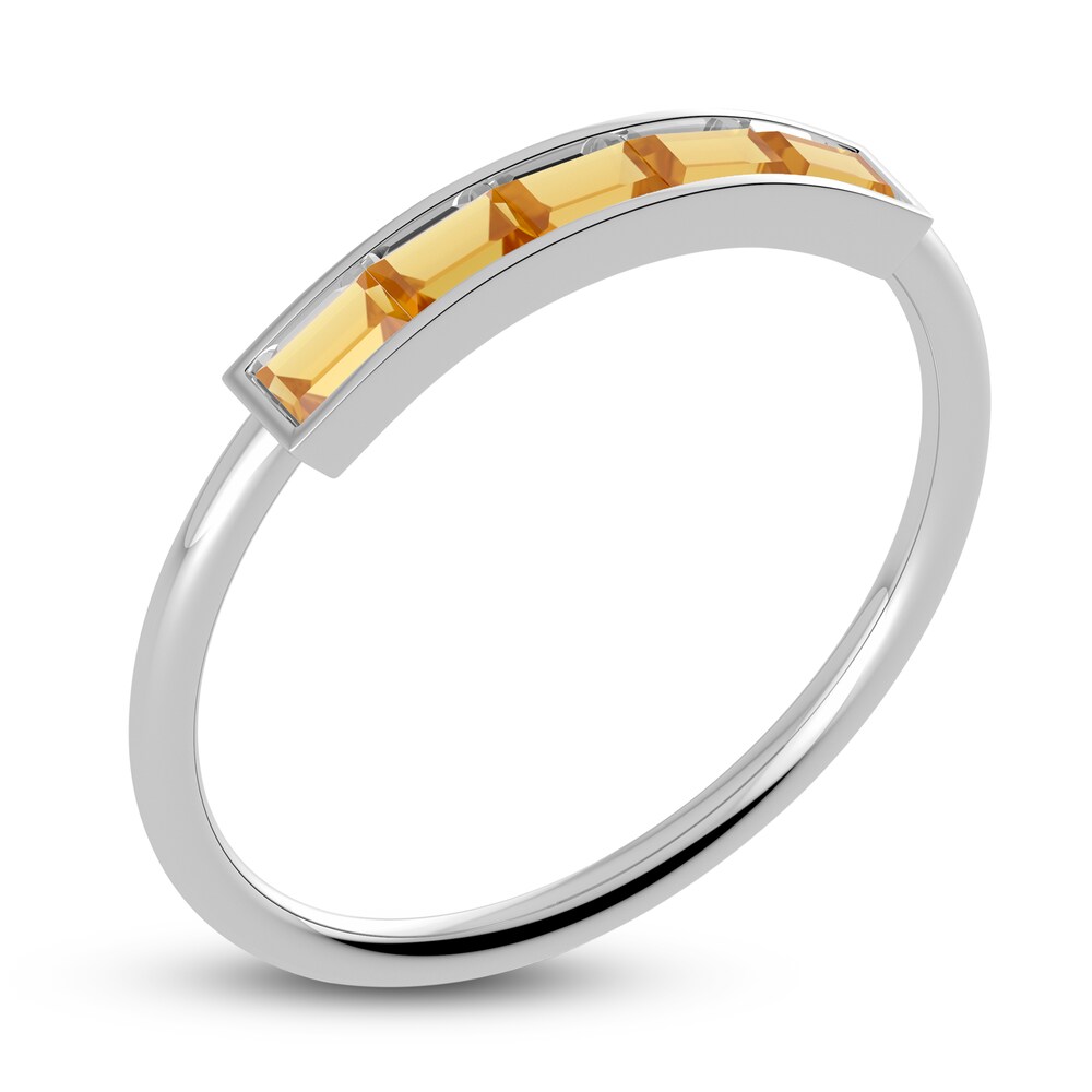 Juliette Maison Natural Citrine Baguette Bar Ring 10K White Gold 4x3YohQR