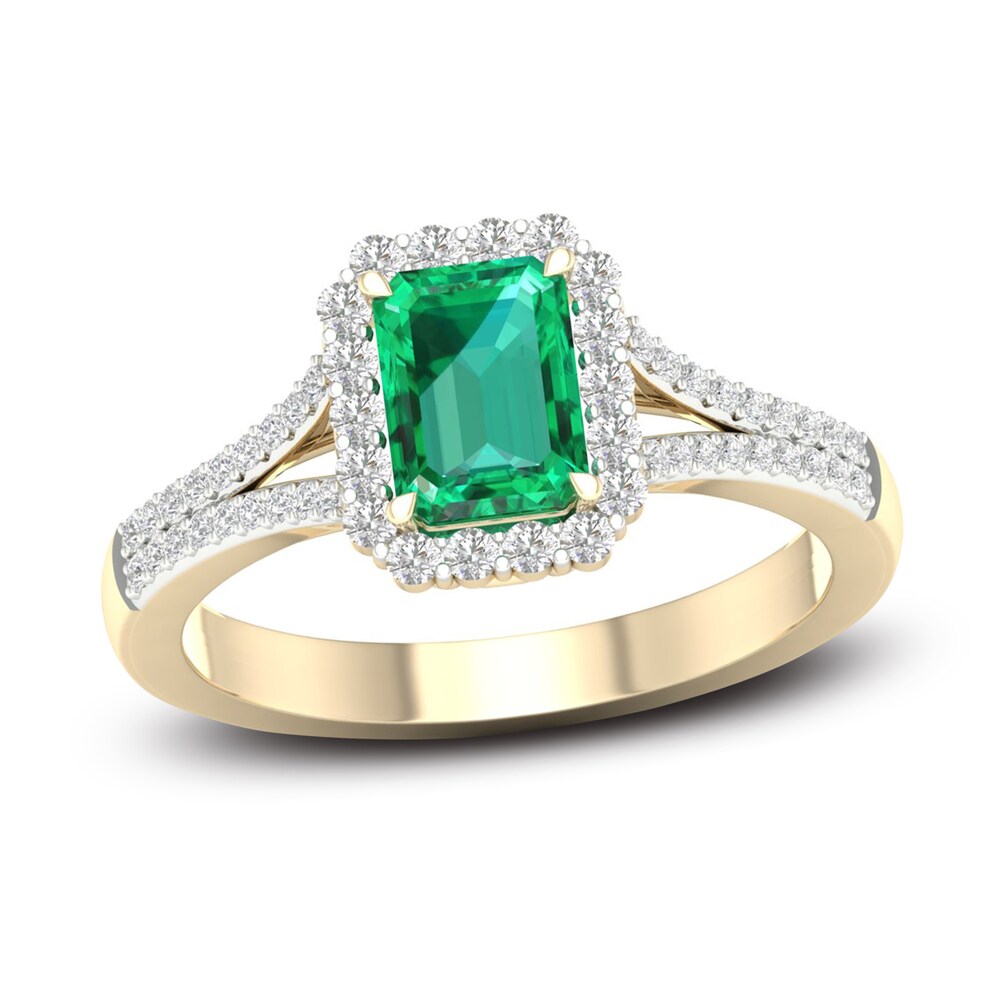 Lab-Created Emerald & Lab-Created White Sapphire Ring 10K Yellow Gold 50qvdGZT