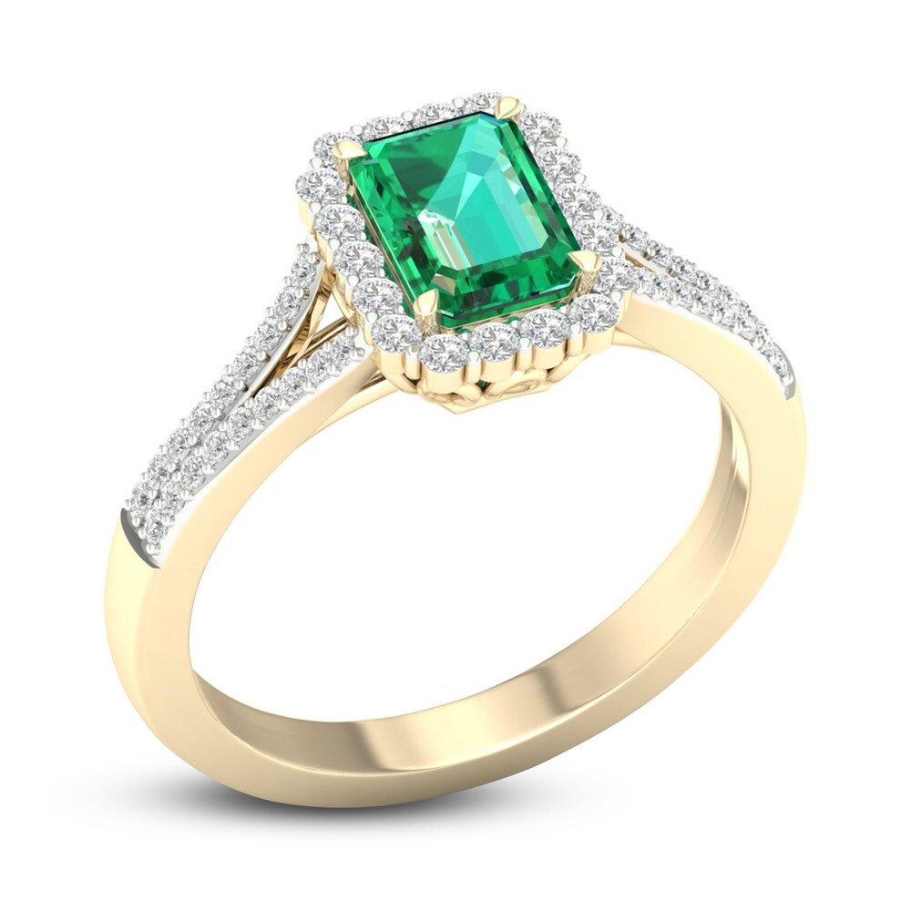 Lab-Created Emerald & Lab-Created White Sapphire Ring 10K Yellow Gold 50qvdGZT