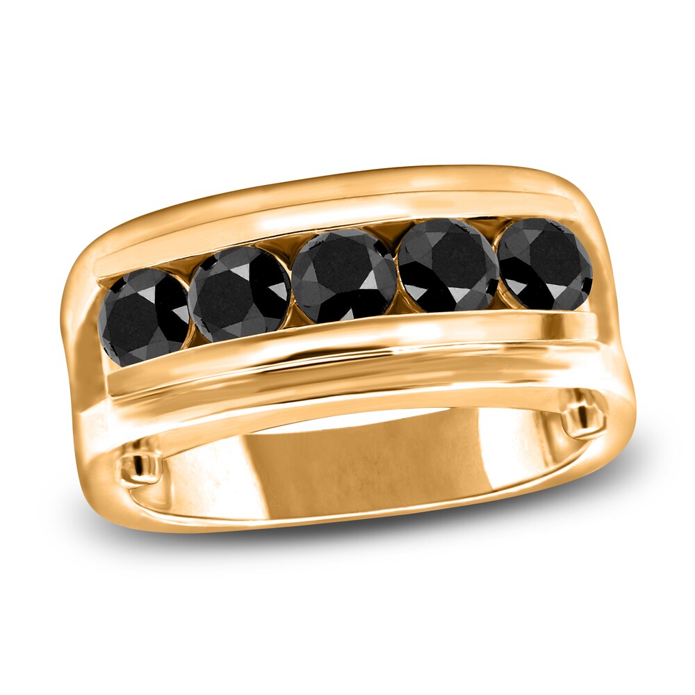 Men\'s Black Diamond Anniversary Ring 1-1/4 ct tw Round 14K Yellow Gold 59XokiCn [59XokiCn]