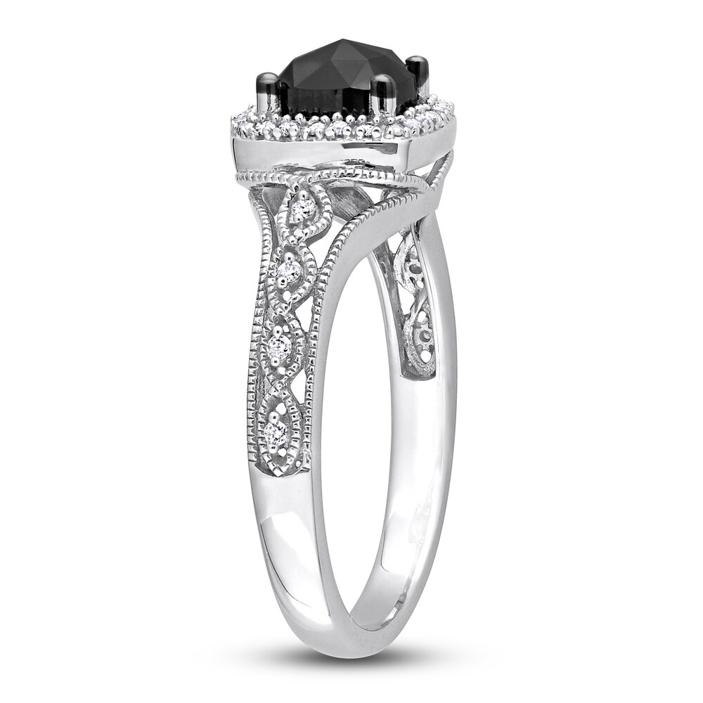 Black & White Diamond Halo Engagement Ring 1-1/6 ct tw Cushion/Round 14K White Gold 5Dhv4Z0p