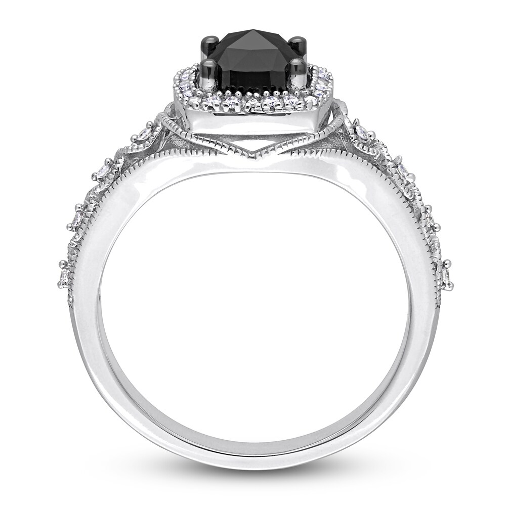 Black & White Diamond Halo Engagement Ring 1-1/6 ct tw Cushion/Round 14K White Gold 5Dhv4Z0p