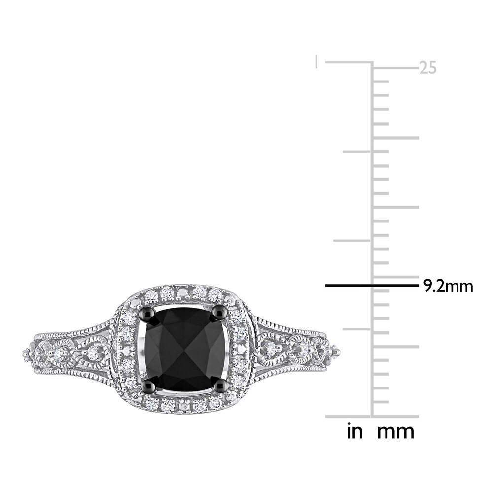 Black & White Diamond Halo Engagement Ring 1-1/6 ct tw Cushion/Round 14K White Gold 5Dhv4Z0p