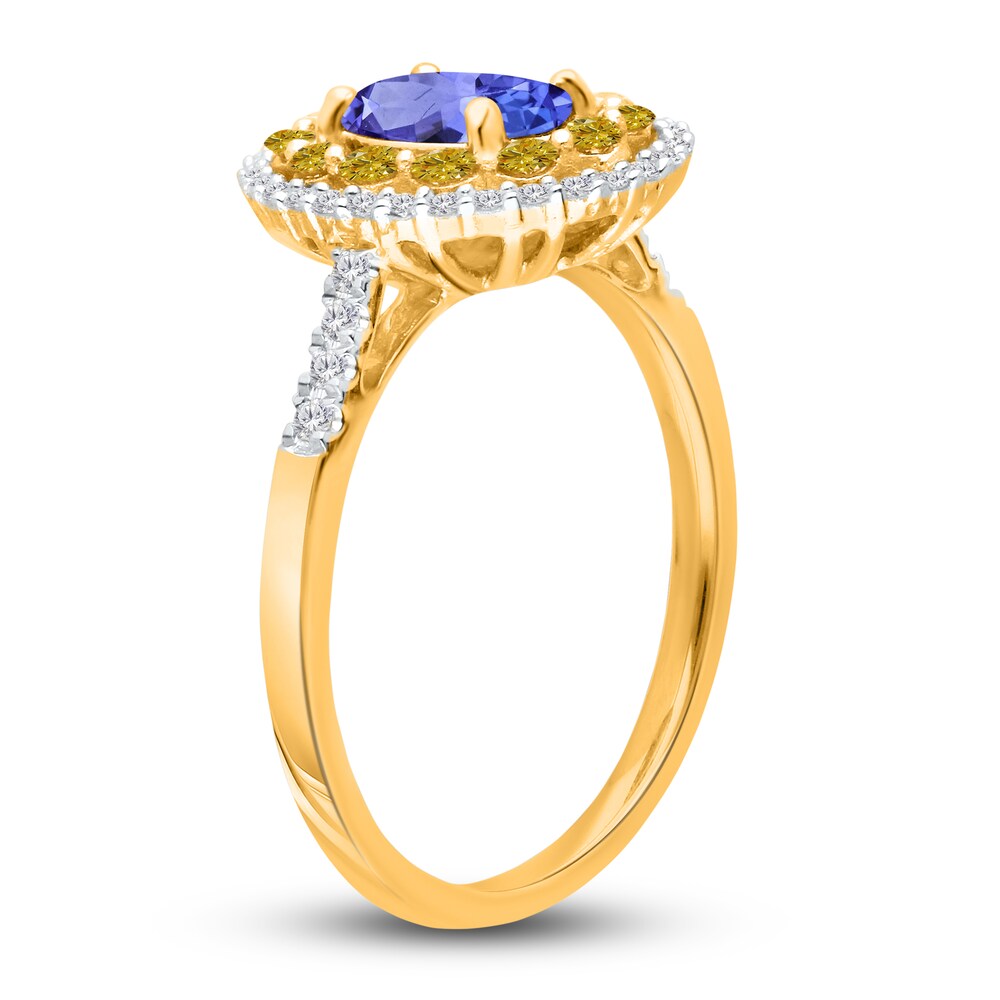 Kallati Natural Tanzanite & Natural Yellow Diamond Ring 1/2 ct tw Round 14K Yellow Gold 5MdbUgtR