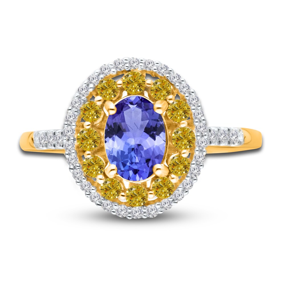 Kallati Natural Tanzanite & Natural Yellow Diamond Ring 1/2 ct tw Round 14K Yellow Gold 5MdbUgtR