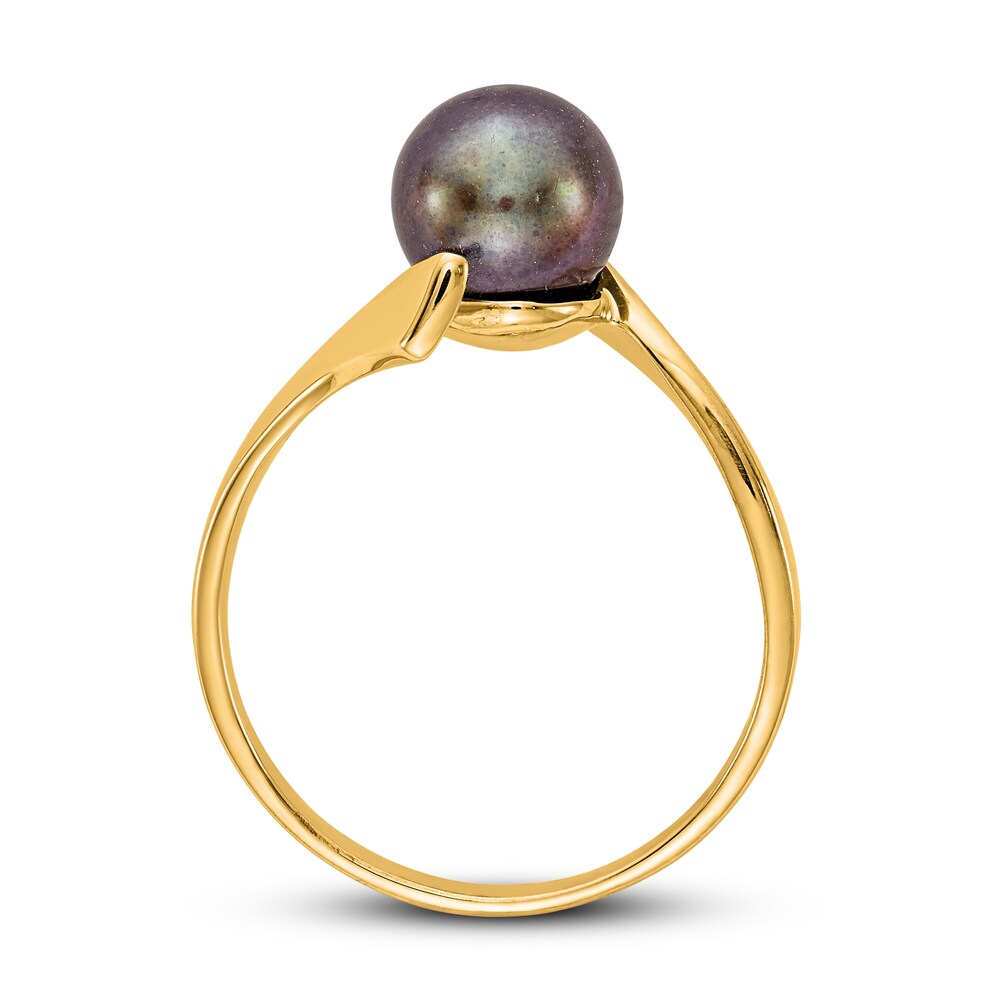 Black Cultured Freshwater Pearl Ring 14K Yellow Gold 5Ry21NFY