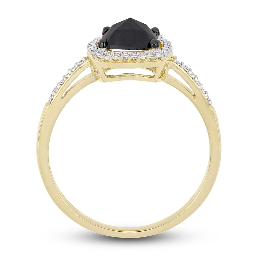 Black & White Diamond Halo Engagement Ring 1 ct tw Cushion/Round 14K Yellow Gold 5sntZB7I