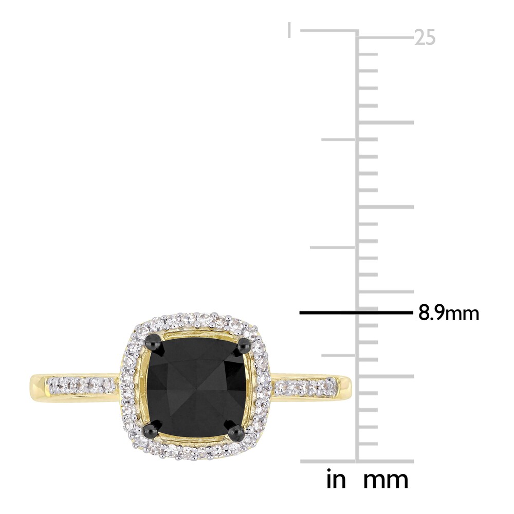 Black & White Diamond Halo Engagement Ring 1 ct tw Cushion/Round 14K Yellow Gold 5sntZB7I