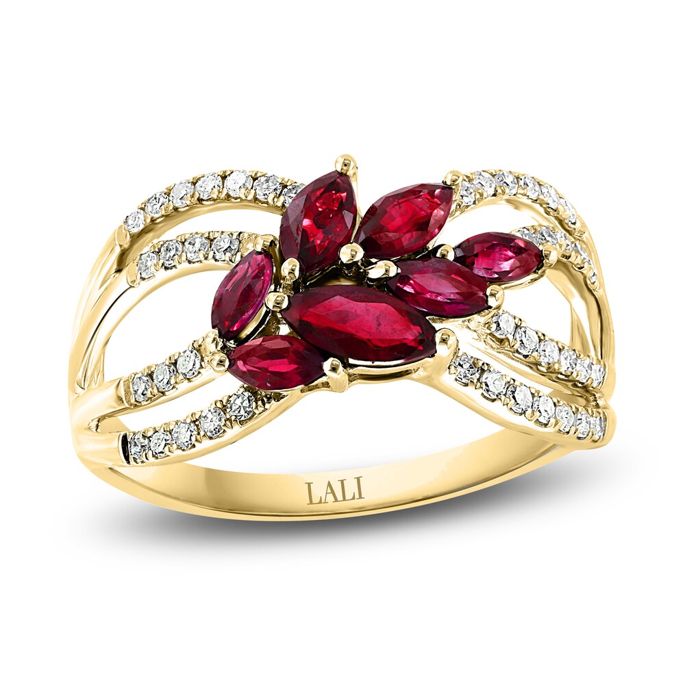 LALI Jewels Natural Ruby Flower Ring 1/5 ct t Diamonds 14K Yellow Gold 6R2kvHgT [6R2kvHgT]